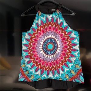 MANDALA PRINT MULTICOLOR HALTER SLEEVELESS TANK TOP